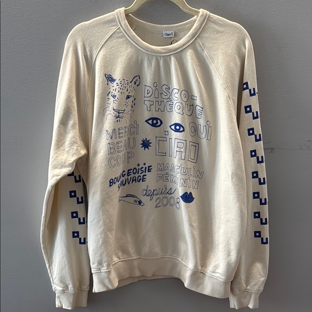Clare V. Icon Sweatshirt Cream with Blue